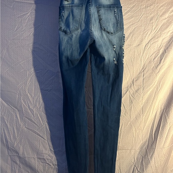 Aphrodite Distressed Straight Leg Jeans in Dark Blue - Picture 3 of 8